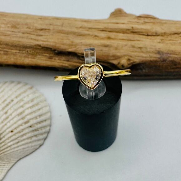 Gold Plated Sterling Silver Cz Heart Ring - Picture 3 of 6
